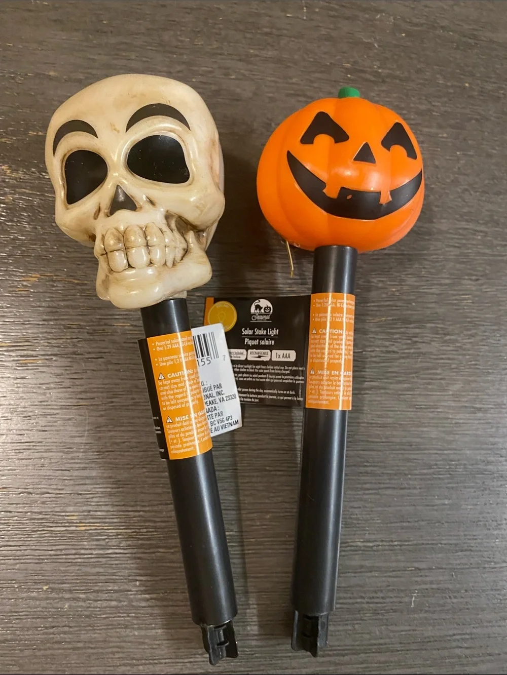 Solar Halloween Garden Stake Lights - Skull & Pumpkin (Orange, Black)